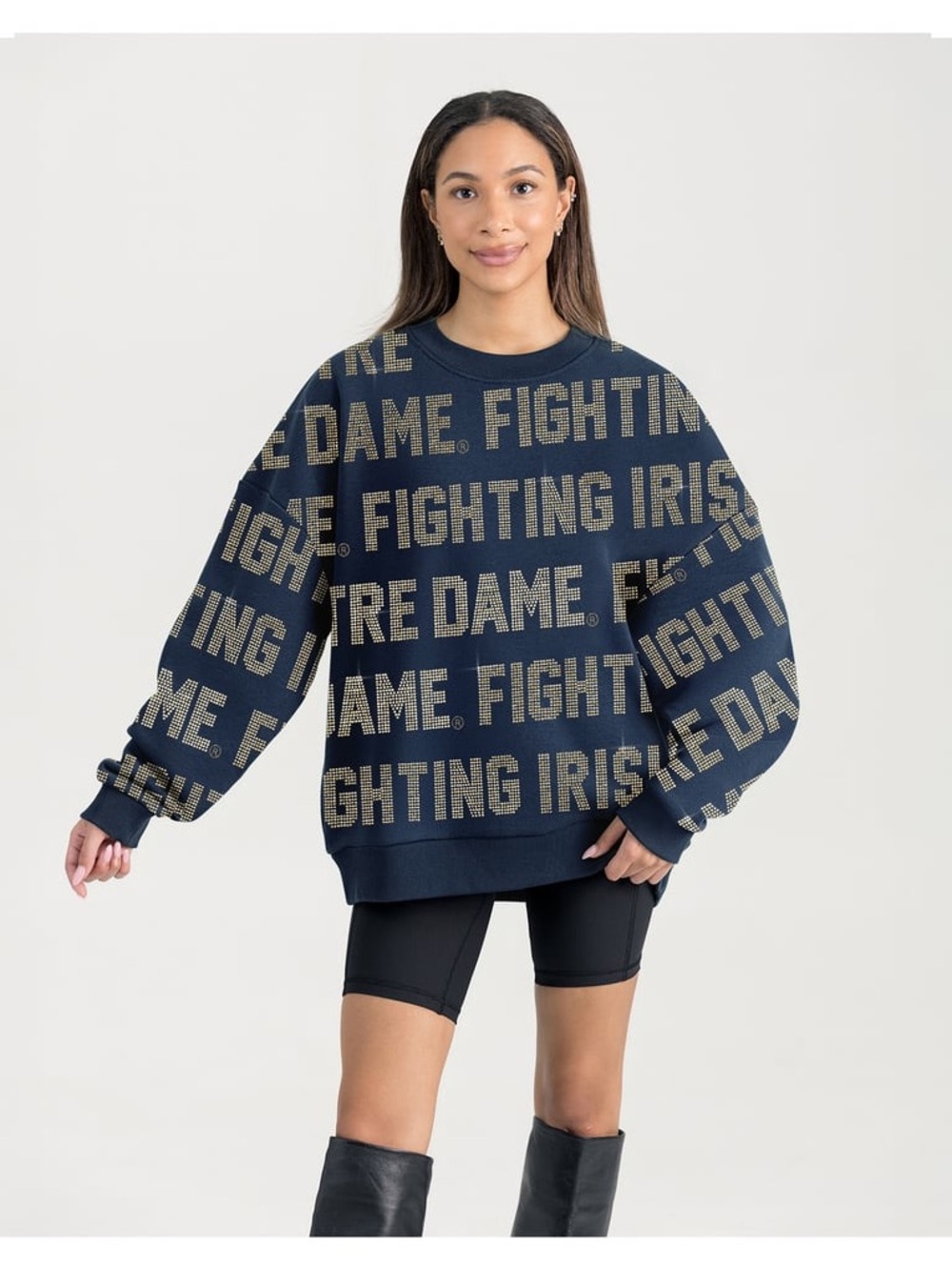 Women's Norte Dame 'Fighting Irish' Rhinestone Oversized Sweatshirt Size LARGE